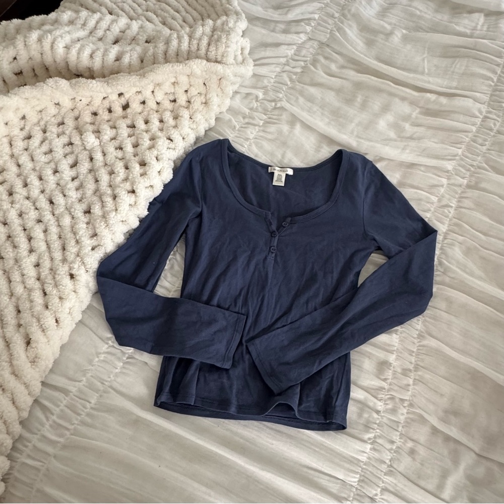 Navy Long Sleeve Henley Top - Picture 6 of 7